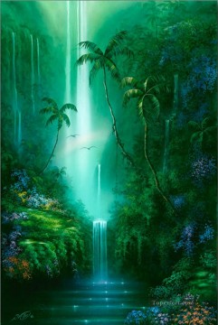 Montañas de la selva tropical de Emarald Falls Pinturas al óleo